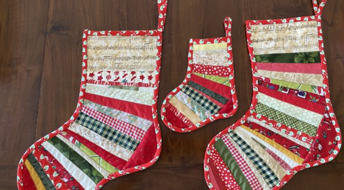 Quilted Christmas Scrappy String Stockings susies-scraps.com