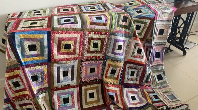 Scrappy Housetop Log Cabin Variation Quilt Top Vintage Inspired susies-scraps.com