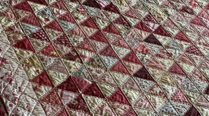Hand Quilting Scrappy Thousand Pyramids susies-scraps.com