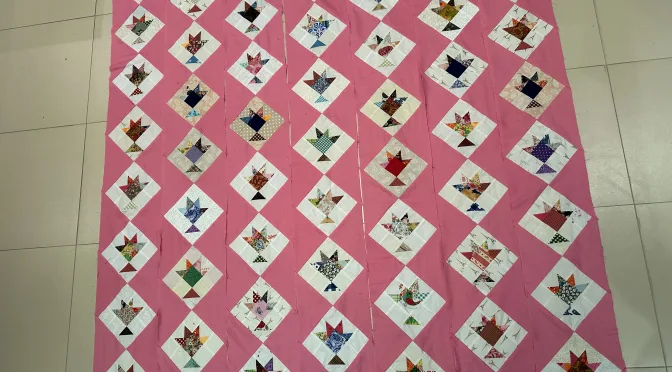Pink Strippy Baskets Quilt Antique Inspired Part 2 susies-scraps.com
