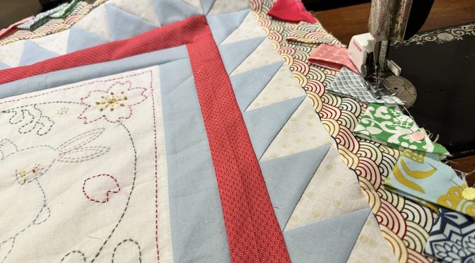 Medallion Sashiko Crib Quilt with Prairie Points susies-scraps.com